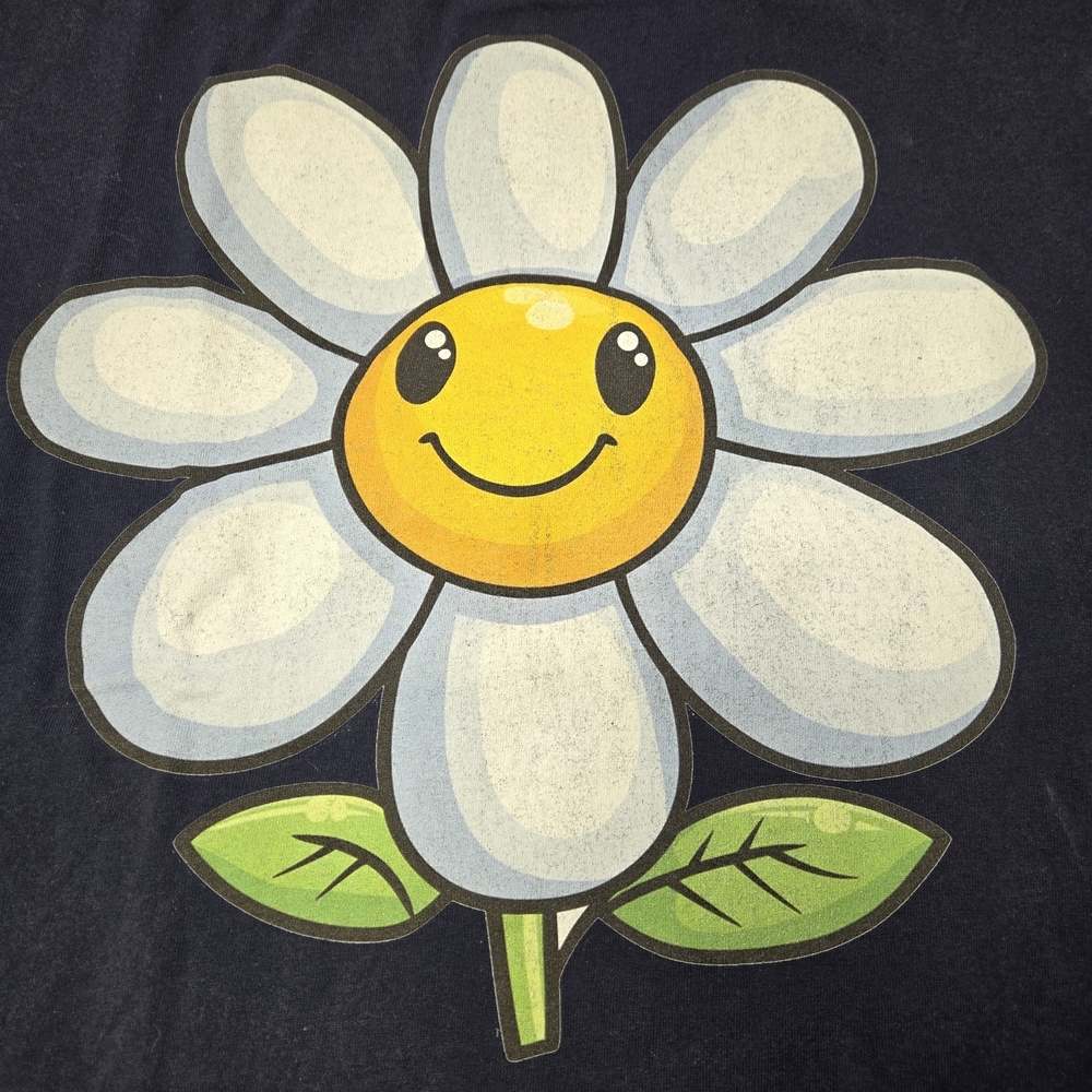 Women's Navy Blue Smiley Flower T-Shirt - Picture 2 of 8